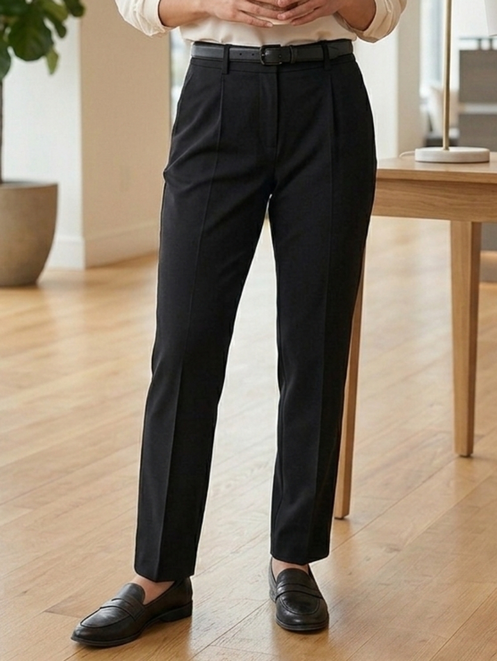 Black Straight-Leg Dress Trousers - Women's Tailored Pants